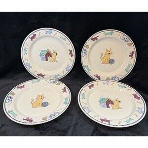 Raining Cats Dogs by Citation Dinner Plates 10 1/2” x4 Vintage Discontinued Rare